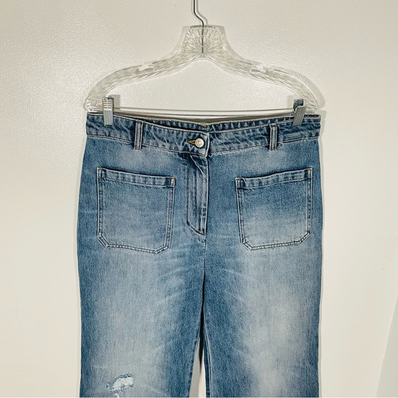 Victoria Beckham Alina High Waist Wide Leg Jeans Worn Blue Wash Distressed Denim - Picture 5 of 11